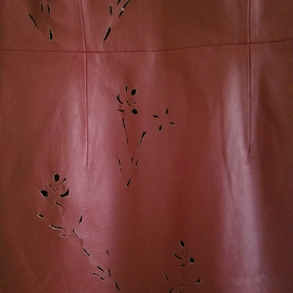 Red Faux Leather Dress with Appliques, V-Neck, Fully Lined Size 4, Styleworks - Picture 2 of 8
